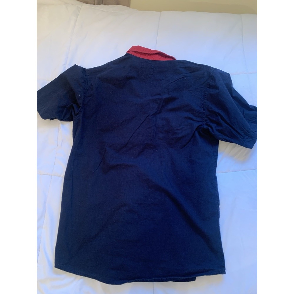 Red Head Button Down‎ Short Sleeve Shirt Mens Small American Flag All Over Print - Picture 9 of 10